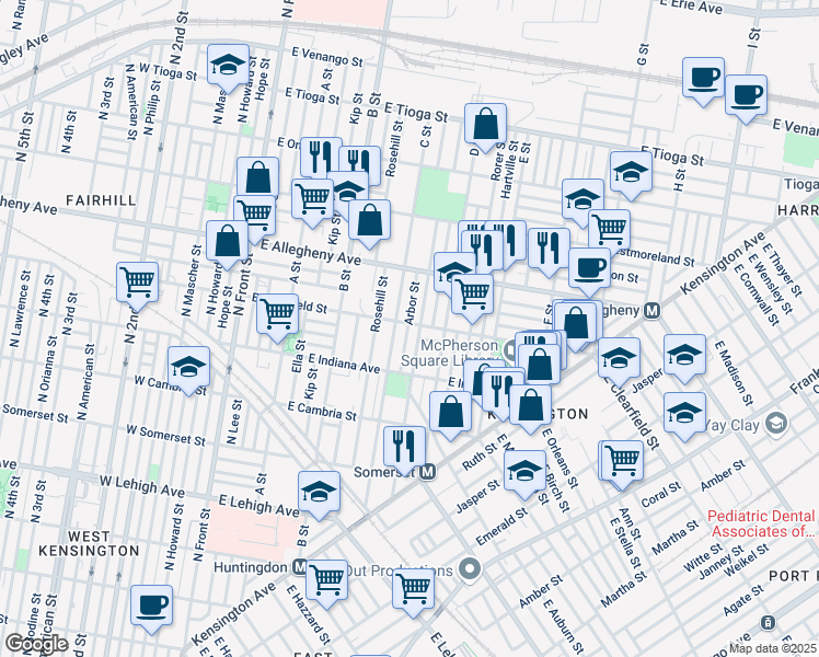 map of restaurants, bars, coffee shops, grocery stores, and more near 416 East Clearfield Street in Philadelphia