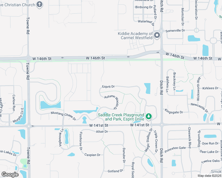 map of restaurants, bars, coffee shops, grocery stores, and more near 1605 Esprit Drive in Westfield