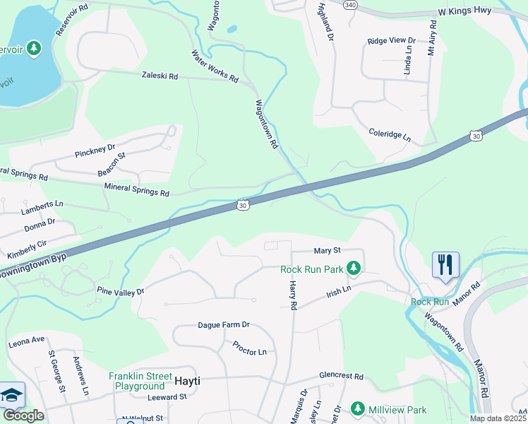 map of restaurants, bars, coffee shops, grocery stores, and more near 124 Charlotte Lane in Coatesville
