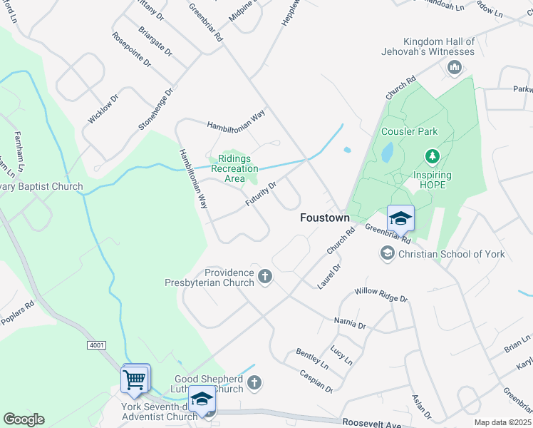 map of restaurants, bars, coffee shops, grocery stores, and more near 1545 Hambiltonian Way in York