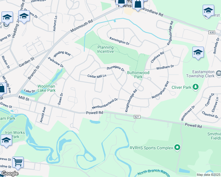 map of restaurants, bars, coffee shops, grocery stores, and more near 9 Cambridge Court in Mount Holly