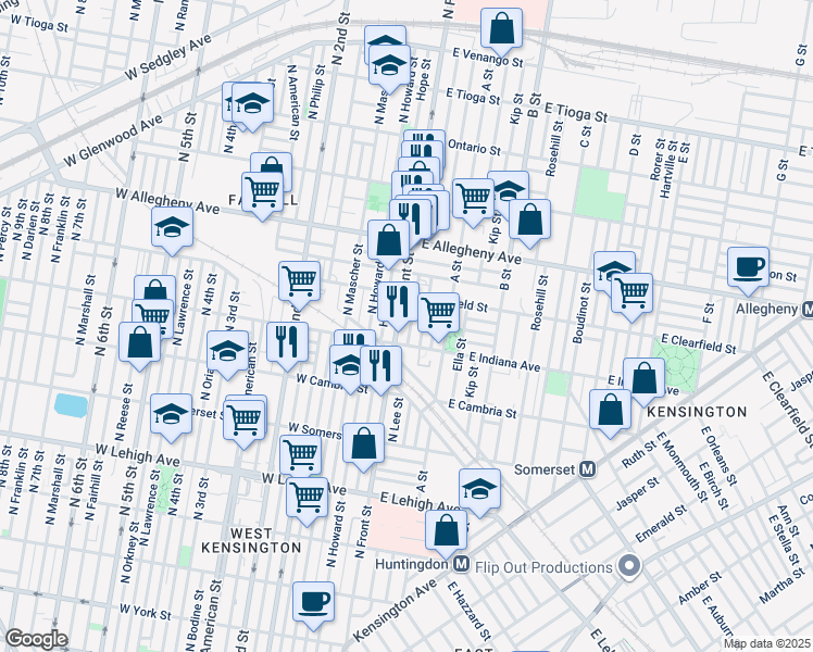 map of restaurants, bars, coffee shops, grocery stores, and more near 3024 North Lee Street in Philadelphia