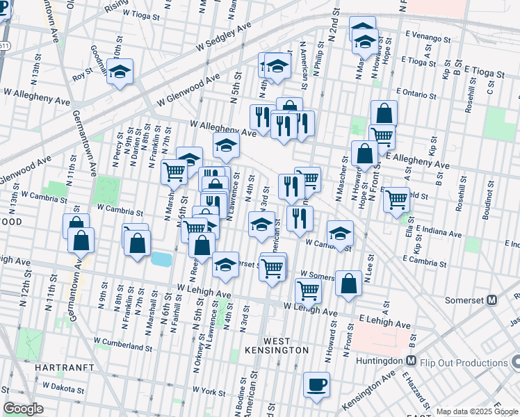 map of restaurants, bars, coffee shops, grocery stores, and more near 2956 North 3rd Street in Philadelphia