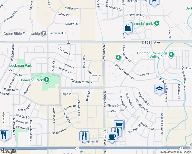 map of restaurants, bars, coffee shops, grocery stores, and more near 4956 Meadow Lane in Brighton