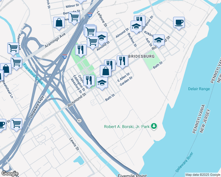 map of restaurants, bars, coffee shops, grocery stores, and more near 2846 Gillingham Street in Philadelphia