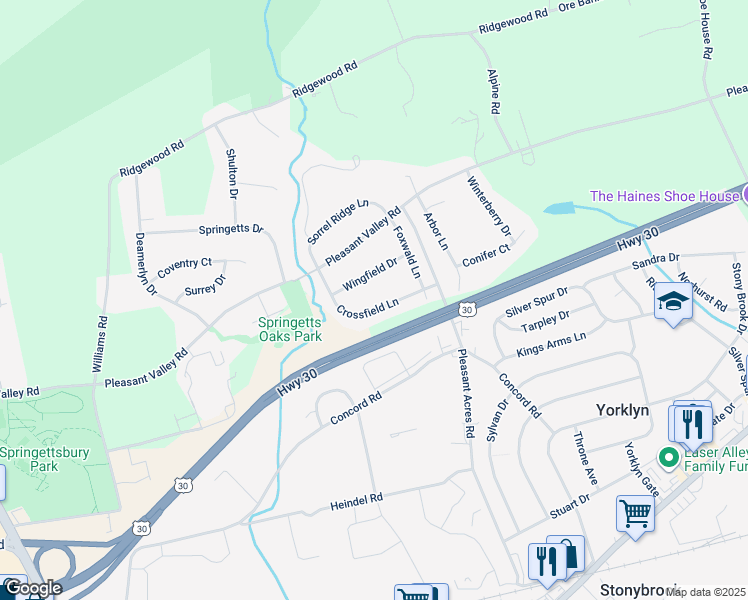 map of restaurants, bars, coffee shops, grocery stores, and more near 3687 Crossfield Lane in York