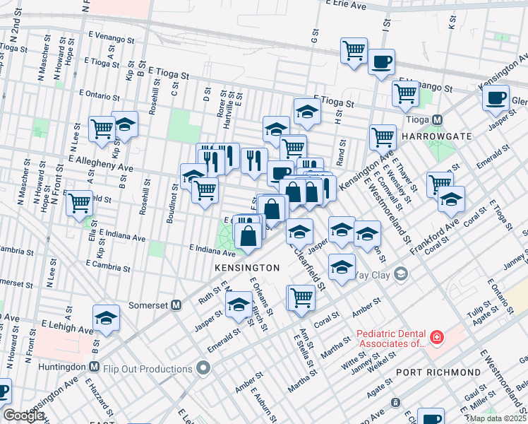 map of restaurants, bars, coffee shops, grocery stores, and more near 3131 Weymouth Street in Philadelphia