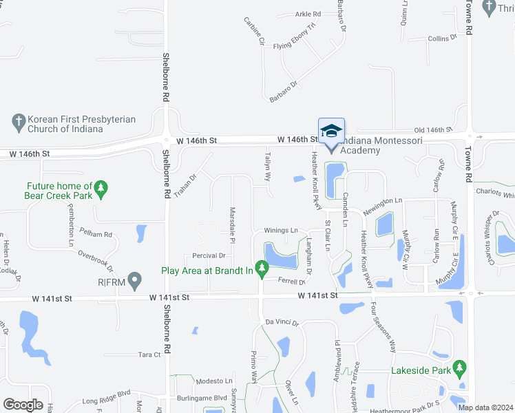 map of restaurants, bars, coffee shops, grocery stores, and more near 14363 Trahan Drive in Carmel