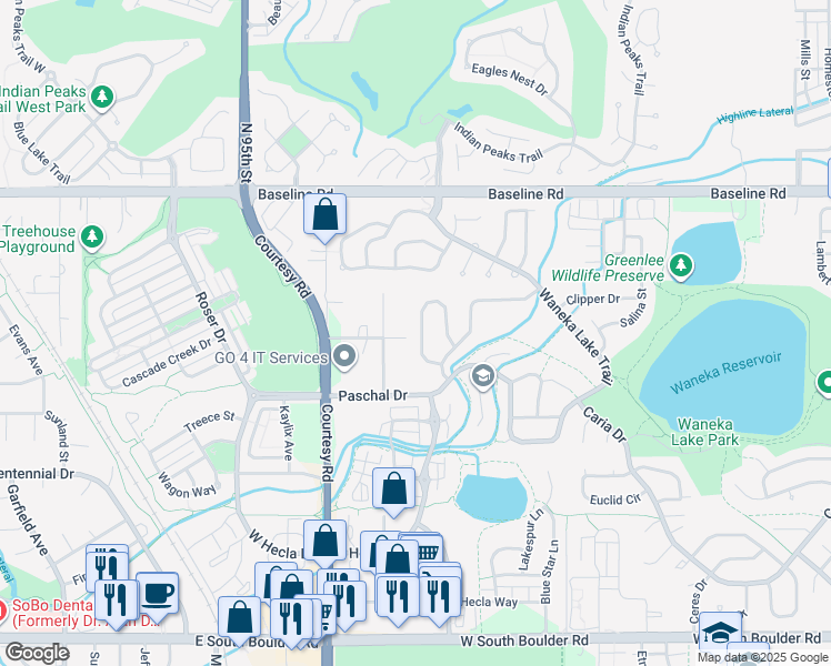map of restaurants, bars, coffee shops, grocery stores, and more near 372 Driftwood Circle in Louisville