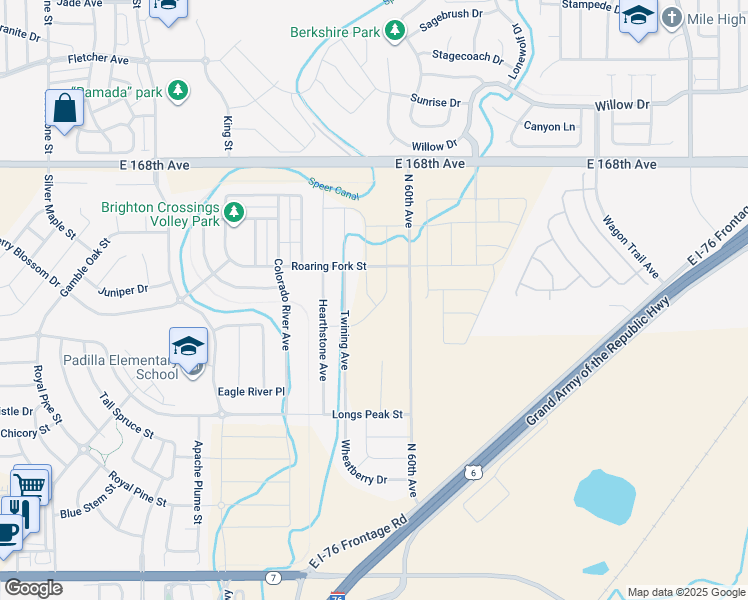 map of restaurants, bars, coffee shops, grocery stores, and more near North 60th Avenue in Brighton