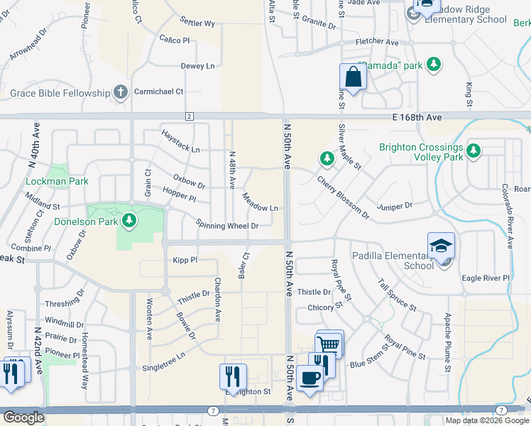 map of restaurants, bars, coffee shops, grocery stores, and more near 4956 Meadow Lane in Brighton