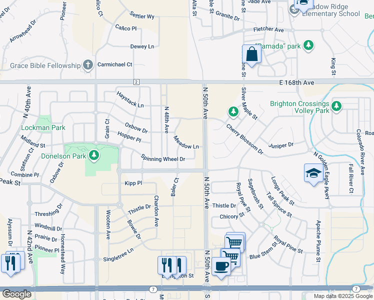 map of restaurants, bars, coffee shops, grocery stores, and more near 4956 Meadow Lane in Brighton
