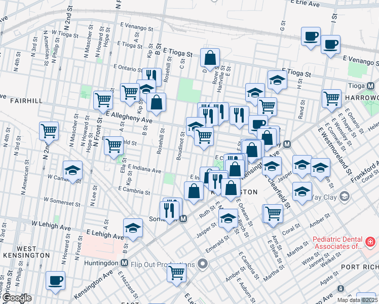 map of restaurants, bars, coffee shops, grocery stores, and more near 3100 D Street in Philadelphia