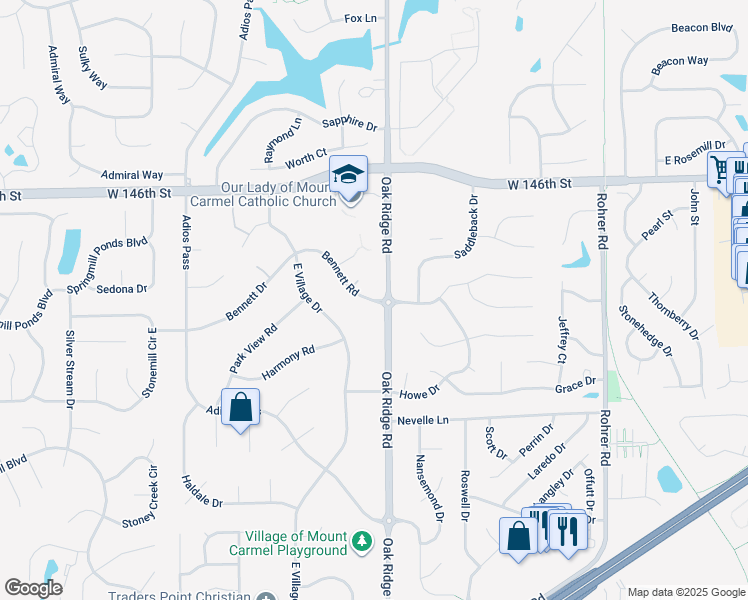 map of restaurants, bars, coffee shops, grocery stores, and more near 154 Bennett Road in Carmel