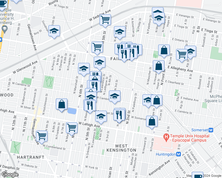 map of restaurants, bars, coffee shops, grocery stores, and more near 2956 North Orianna Street in Philadelphia