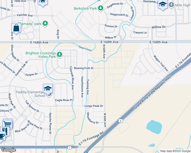 map of restaurants, bars, coffee shops, grocery stores, and more near North 60th Avenue in Brighton