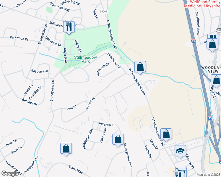map of restaurants, bars, coffee shops, grocery stores, and more near 430 Harvest Drive in York