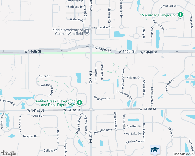 map of restaurants, bars, coffee shops, grocery stores, and more near 14497 Baldwin Lane in Carmel