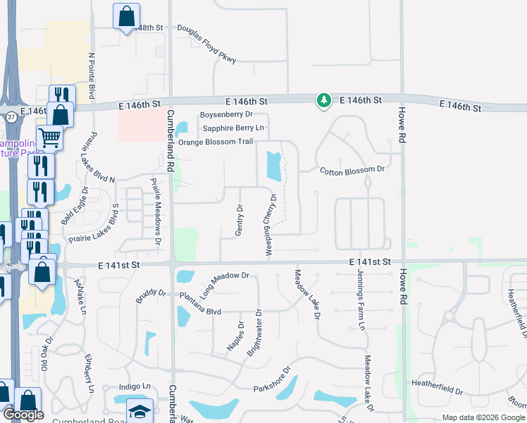 map of restaurants, bars, coffee shops, grocery stores, and more near 14266 Weeping Cherry Drive in Fishers