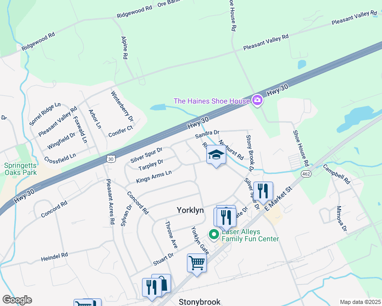 map of restaurants, bars, coffee shops, grocery stores, and more near 350 Holbrook Road in York