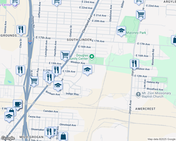 map of restaurants, bars, coffee shops, grocery stores, and more near 1484 Nightfall Circle in Columbus
