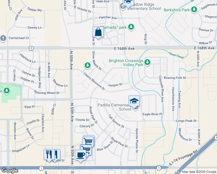 map of restaurants, bars, coffee shops, grocery stores, and more near 5492 Juniper Drive in Brighton