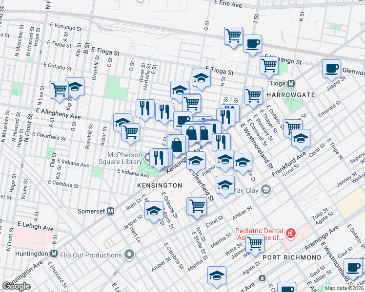 map of restaurants, bars, coffee shops, grocery stores, and more near 3141 G Street in Philadelphia