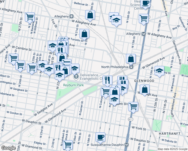 map of restaurants, bars, coffee shops, grocery stores, and more near 2739 North Gratz Street in Philadelphia