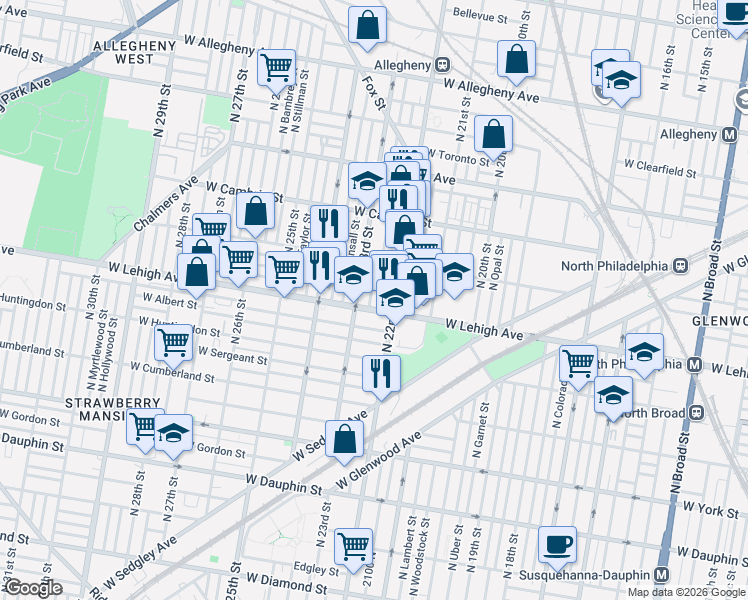 map of restaurants, bars, coffee shops, grocery stores, and more near in Philadelphia