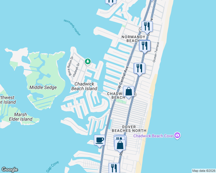 map of restaurants, bars, coffee shops, grocery stores, and more near 217 Heron Road in Lavallette