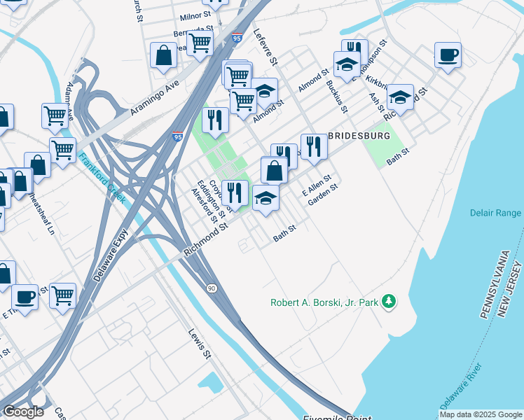 map of restaurants, bars, coffee shops, grocery stores, and more near 4359 Richmond Street in Philadelphia