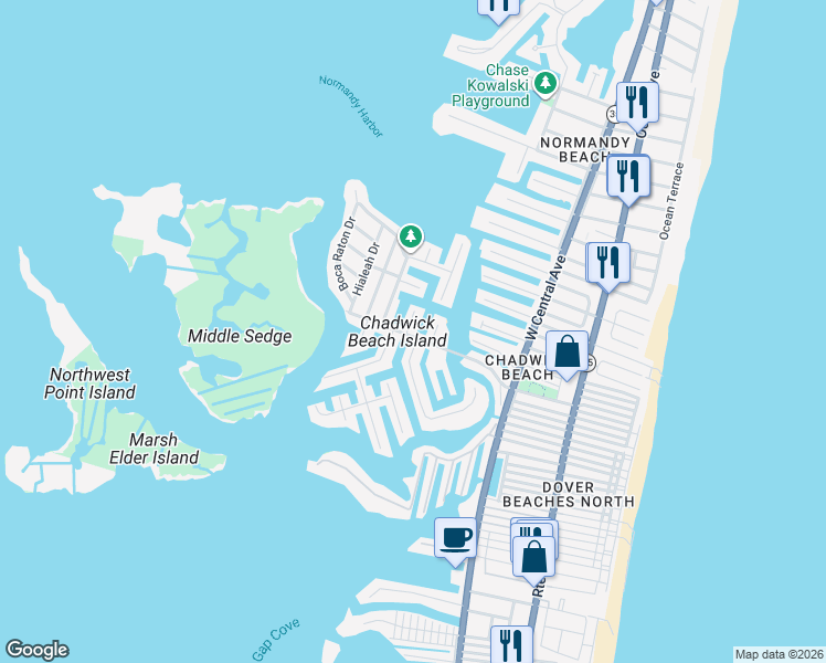 map of restaurants, bars, coffee shops, grocery stores, and more near 400 Ocala Court in Lavallette