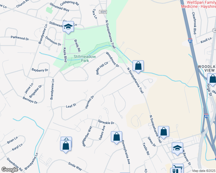map of restaurants, bars, coffee shops, grocery stores, and more near 430 Harvest Drive in York