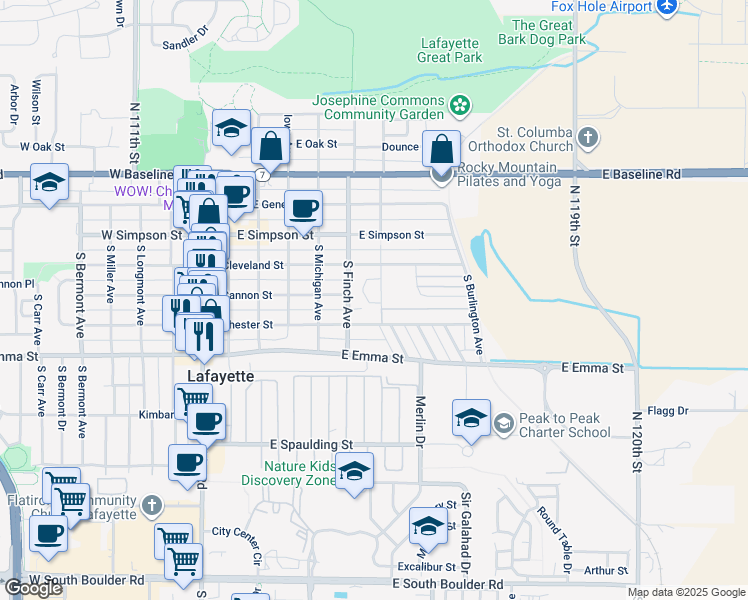 map of restaurants, bars, coffee shops, grocery stores, and more near 713 Cannon Trail in Lafayette