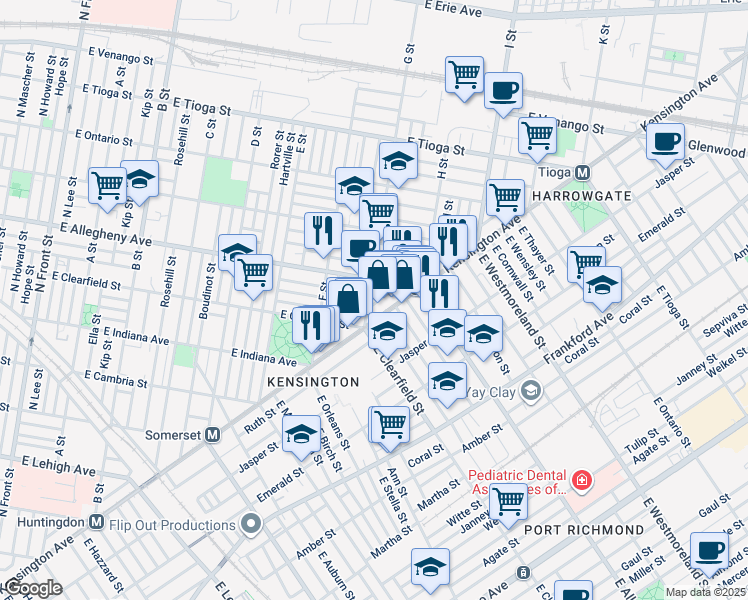 map of restaurants, bars, coffee shops, grocery stores, and more near 3145 G Street in Philadelphia