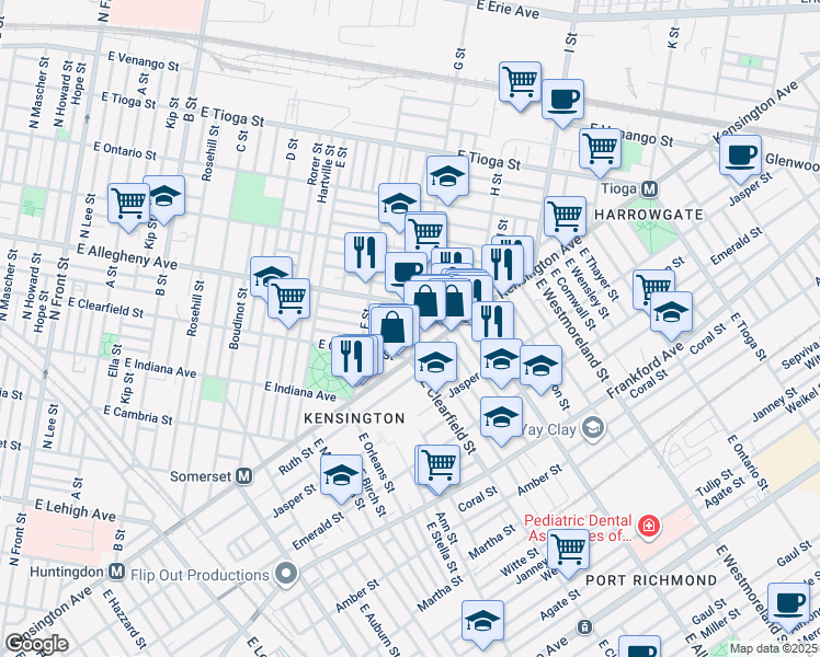 map of restaurants, bars, coffee shops, grocery stores, and more near 3142 G Street in Philadelphia