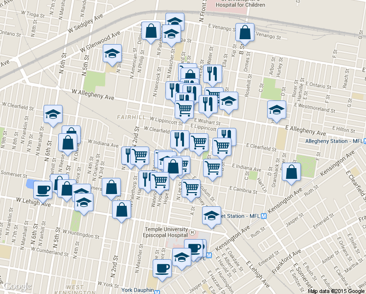 map of restaurants, bars, coffee shops, grocery stores, and more near 3029 N Front St in Philadelphia
