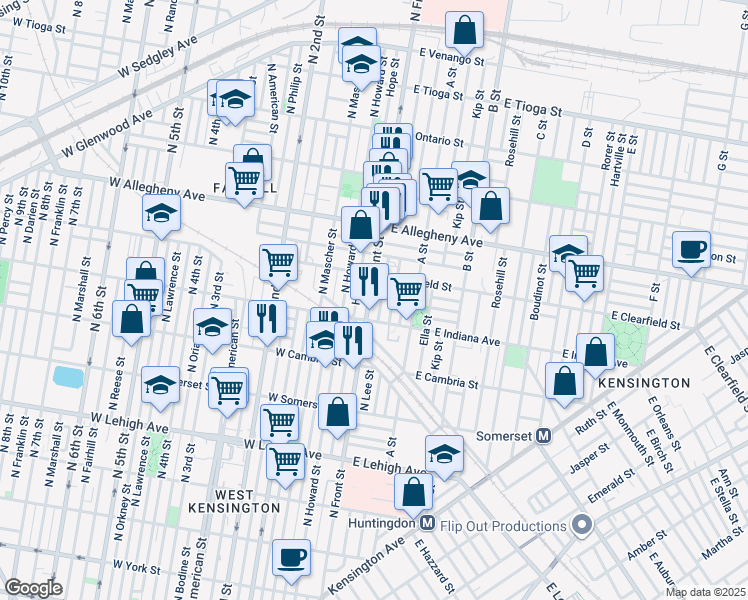 map of restaurants, bars, coffee shops, grocery stores, and more near 3029 N Front St in Philadelphia