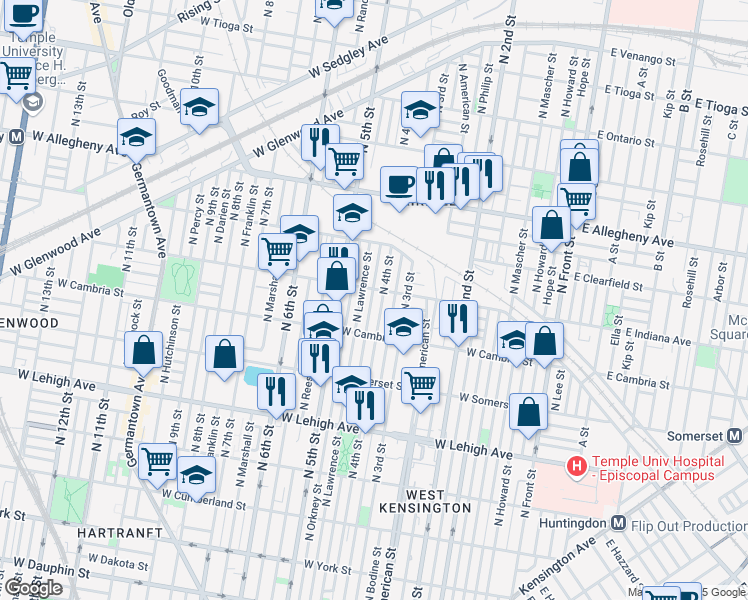 map of restaurants, bars, coffee shops, grocery stores, and more near 2959 North Leithgow Street in Philadelphia