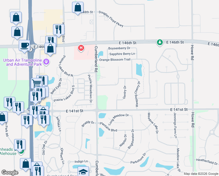 map of restaurants, bars, coffee shops, grocery stores, and more near 9917 Worthington Boulevard in Fishers