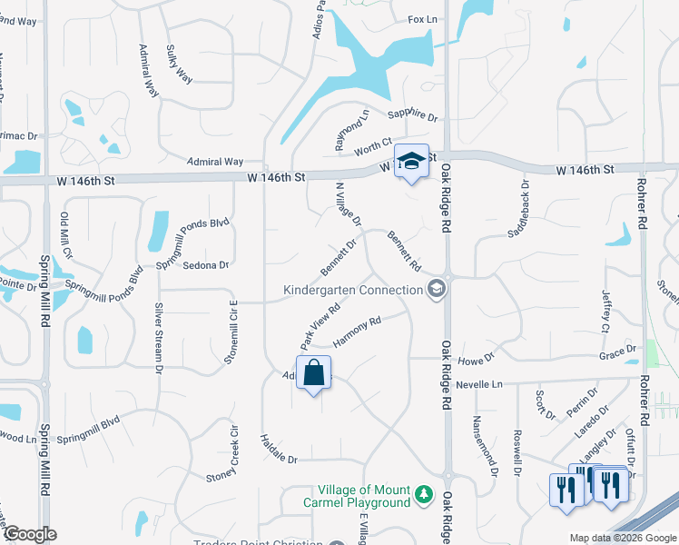 map of restaurants, bars, coffee shops, grocery stores, and more near 79 Bennett Road in Carmel