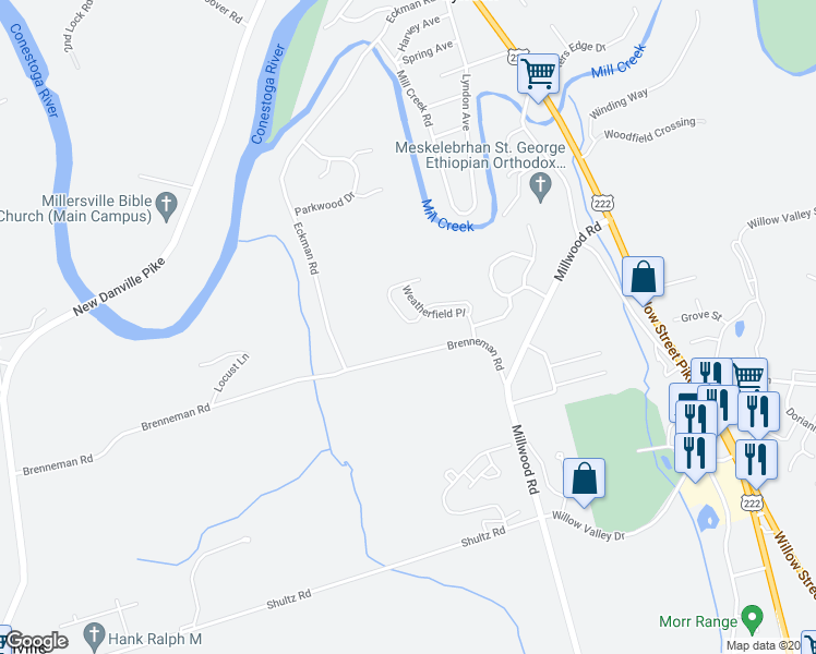 map of restaurants, bars, coffee shops, grocery stores, and more near 314 Wendover Way in Lancaster
