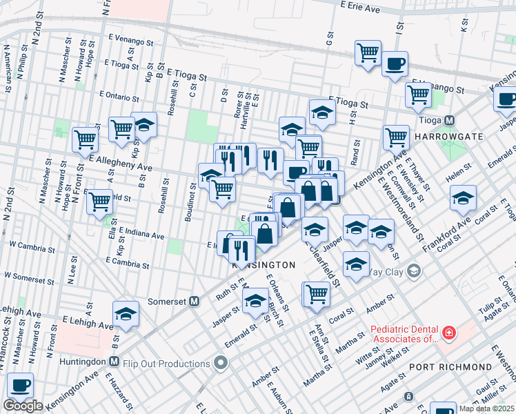 map of restaurants, bars, coffee shops, grocery stores, and more near 644 East Lippincott Street in Philadelphia