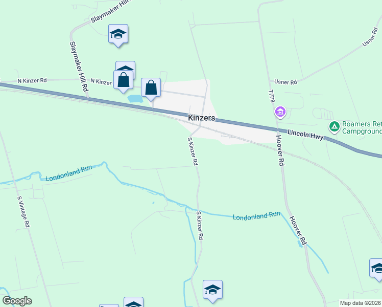 map of restaurants, bars, coffee shops, grocery stores, and more near 35 Kinzer Road in Kinzers