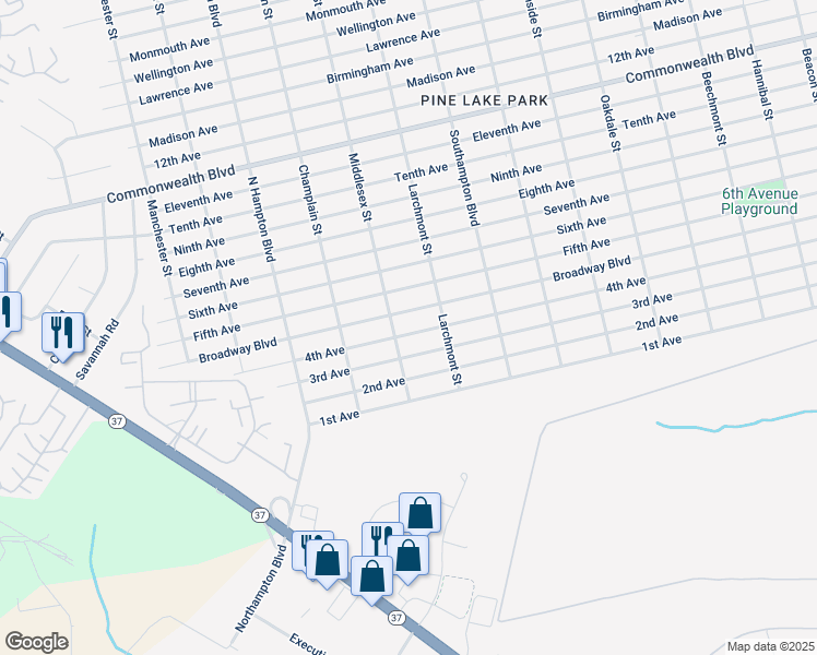 map of restaurants, bars, coffee shops, grocery stores, and more near 1009 4th Avenue in Toms River