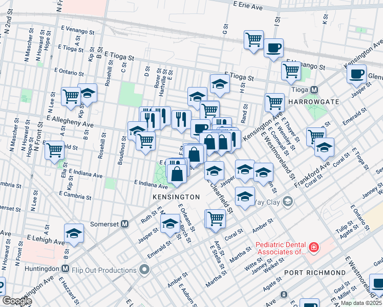 map of restaurants, bars, coffee shops, grocery stores, and more near 3142 Custer Street in Philadelphia