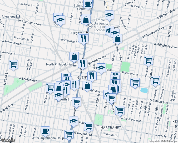 map of restaurants, bars, coffee shops, grocery stores, and more near in Philadelphia