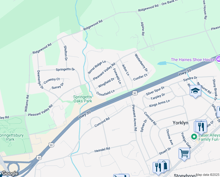 map of restaurants, bars, coffee shops, grocery stores, and more near 3689 Crossfield Lane in York