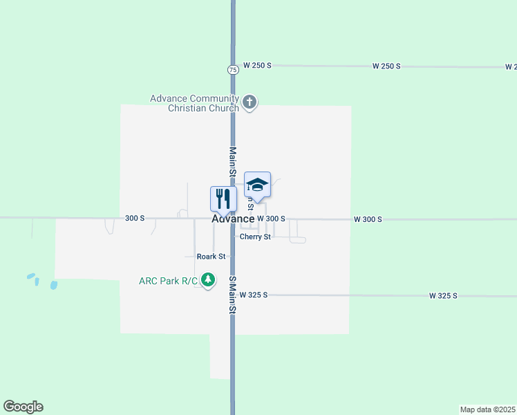 map of restaurants, bars, coffee shops, grocery stores, and more near in Advance