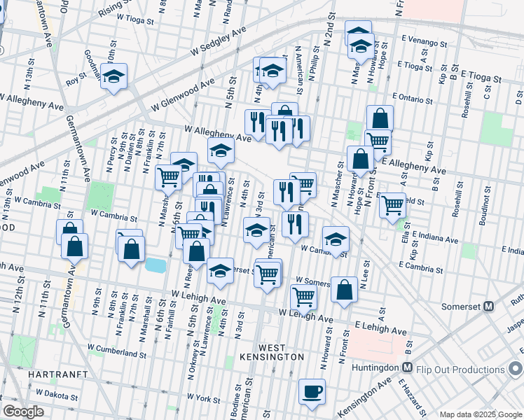 map of restaurants, bars, coffee shops, grocery stores, and more near 2965 North 3rd Street in Philadelphia